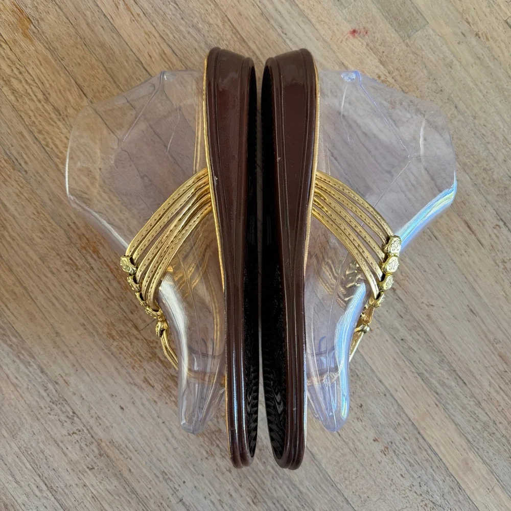 Womens Gold Metallic Sandals Multi Strap Wedge Sz 6 Tropical Casual Summer Beach